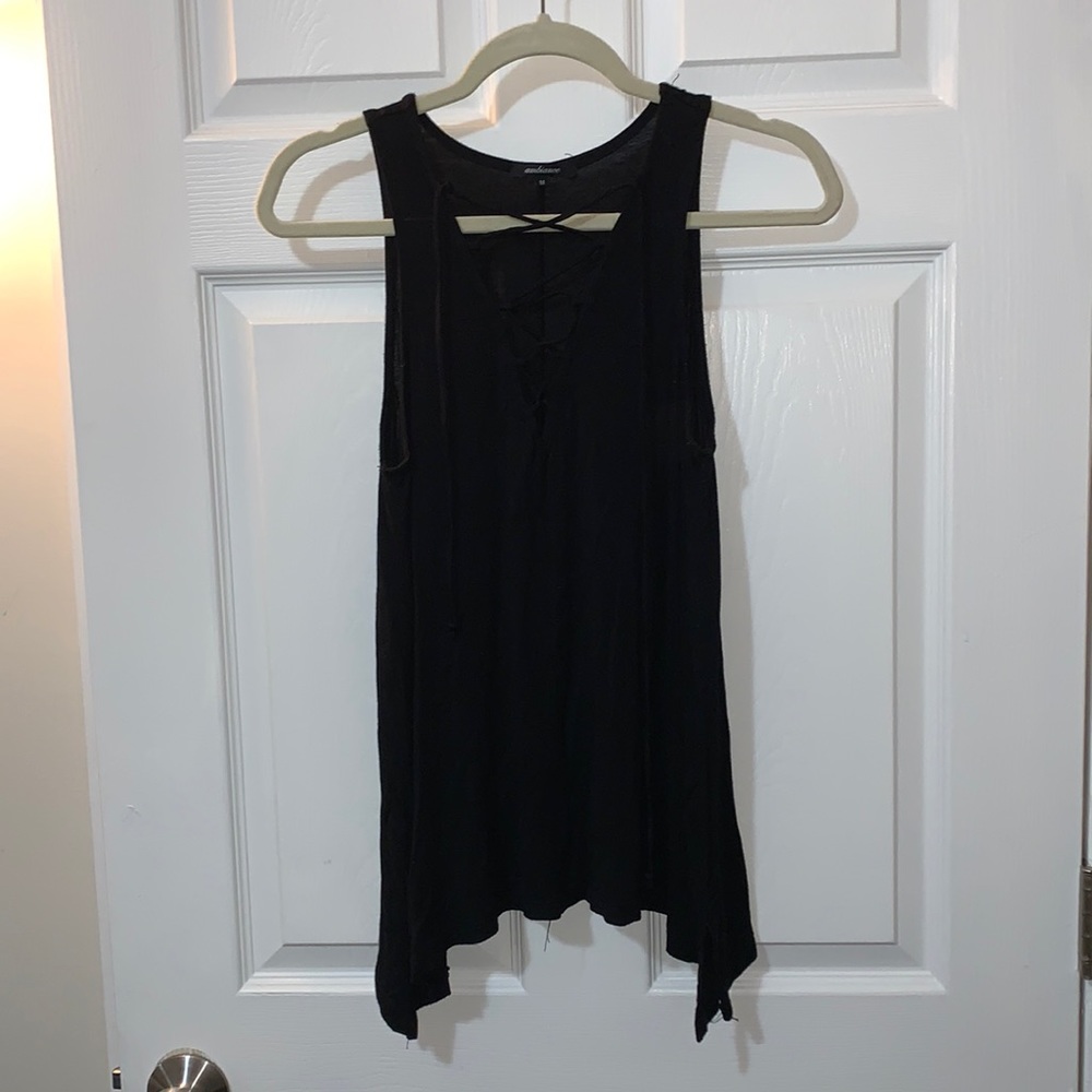 Black top with drawstring front